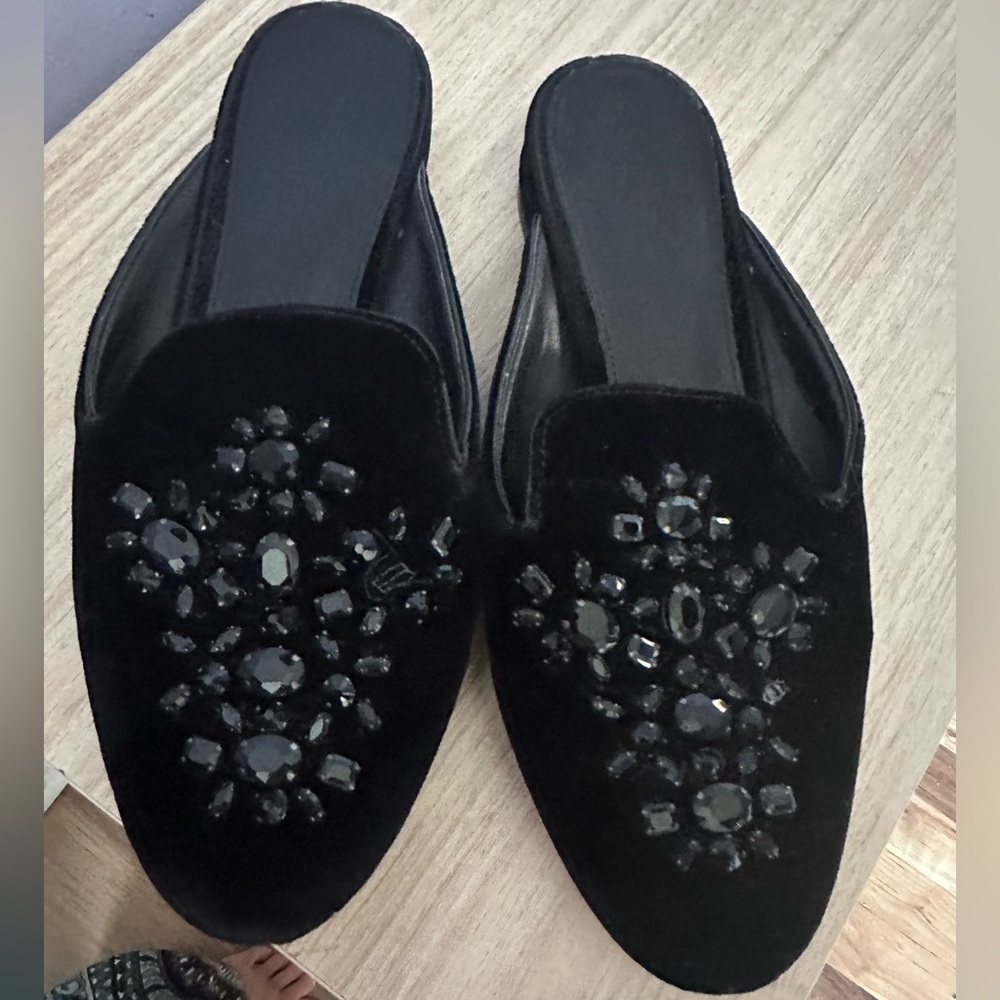 MICHAEL Michael Kors Black Velvet Mules with Black Embellishments